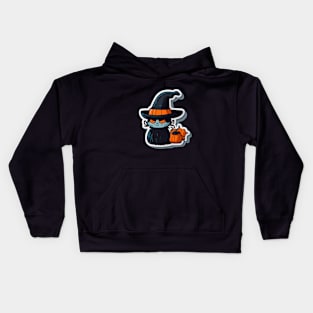 cat with witch hat on halloween Kids Hoodie